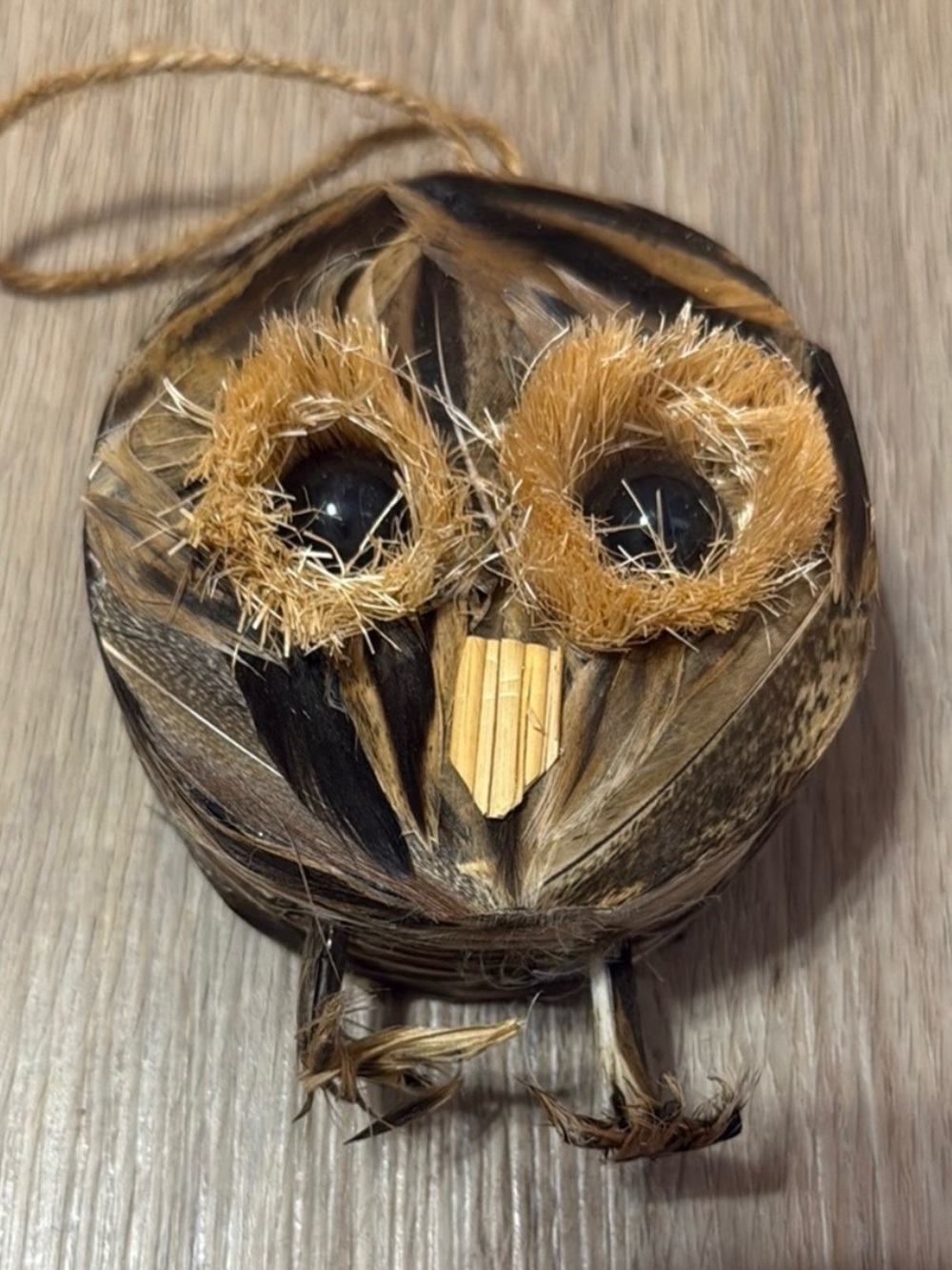 Vintage Handmade Feather Owl Ornament Rustic Woodland Christmas Bird Décor